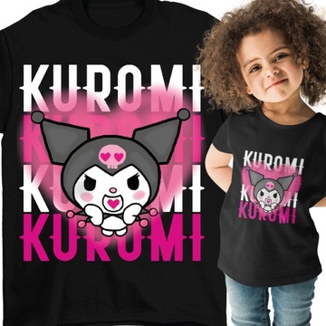 T-SHIRT CZARNY BAWEŁNA DZIECKO KOSZULKA KUROMI ONEGAI PREZENT 140 146