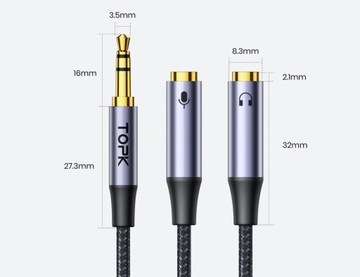 КАБЕЛЬНЫЙ РАЗДЕЛИТЕЛЬ МИНИ-ДЖЕК МИКРОФОН НАУШНИКИ AUX TOPK