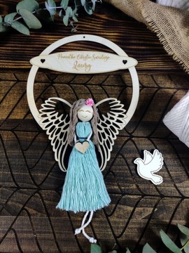 Сувенир КРЕЩЕНИЕ Первое Святое Причастие АНГЕЛ-ХРАНИТЕЛЬ имя кулон макраме