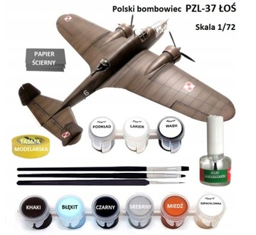 SAMOLOT ŁOŚ MODEL DO SKLEJANIAZESTAW: FARBY, LAKIER, TAŚMA +KLEJ + PĘDZELKI