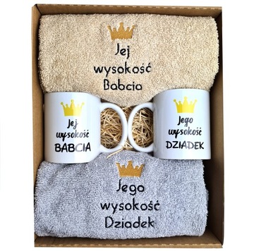 Zestaw prezentowy Kubki + Ręczniki dla Babci i Dziadka PREZENT Imieniny