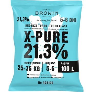 X-PURE turbo 21,3% DROŻDŻE gorzelnicze 100L 360g