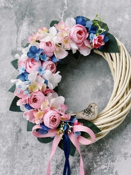 ВЕСЕННИЙ ЦВЕТОЧНЫЙ ВЕНОК ДЛЯ ДВЕРИ, ПЛЕТЕННЫЙ КРЕМ, КРЕМОВЫЙ, ЦВЕТНОЙ ВЕНОК