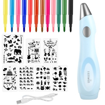 ZESTAW AEROGRAF 12 MAZAKÓW DŁUGOPIS SPRAY DO MALOWANIA AIRBRUSH USB TATUAŻ