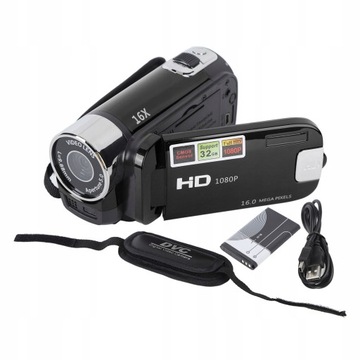 RĘCZNA CYFROWA KAMERA 4K DV OBROTOWY EKRAN 16-KROTNYM ZOOMEM USB CZARNY