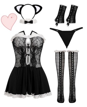 Komplet bielizna damska 6 ELEM. strój kota kocica M/38 sexy pokojówka