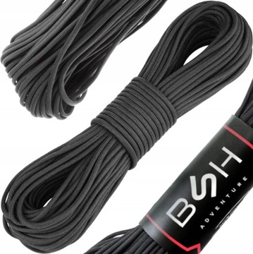 BSH - SUPER MOCNA WYTRZYMAŁA LINKA PARACORD SURVIVAL CZARNA 30m / 180 kg