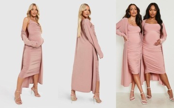 1F2A05 A02 BOOHOO RÓŻOWY CIĄŻOWY KOMPLET SUKIENKA MIDI I NARZUTKA S