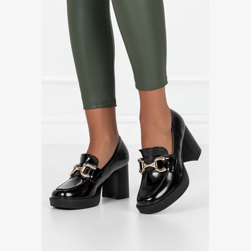 ЖЕНСКИЕ ТУФЛИ НА ВЫСОКОМ КАБЛУКЕ С ЗОЛОТОЙ ПРЯЖКОЙ, МЯГКОЙ ВСТАВКОЙ