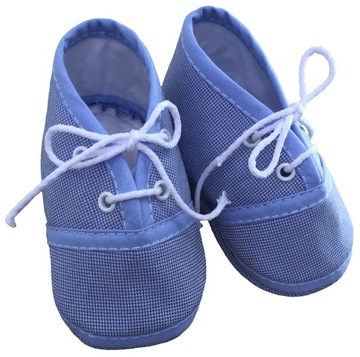 BUCIKI niemowlęce niebieskie wiązane 9 cm Chrzest