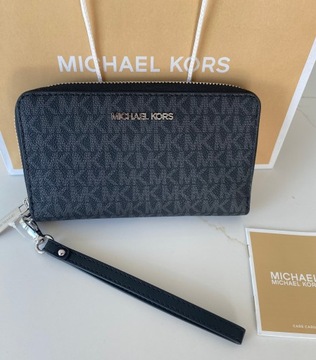 Michael Kors duży czarny portfel skórzany z logo