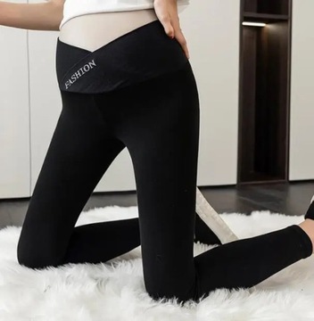 Spodnie ciążowe wiosenne luźne legginsy z niskim stanem i modna z napisami
