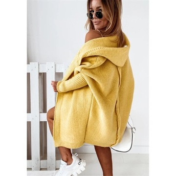 МОДНЫЙ ДЛИННЫЙ ТЕПЛЫЙ КАРДИГАН СВИТЕР С КАПЮШОНОМ