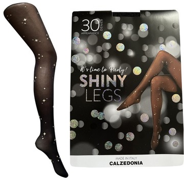 Czarne Rajstopy w Złote Gwiazdki 30 DEN Calzedonia Shiny Legs 1/2 S/M