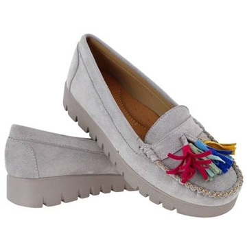 Серые женские замшевые мокасины на платформе, размер 38.