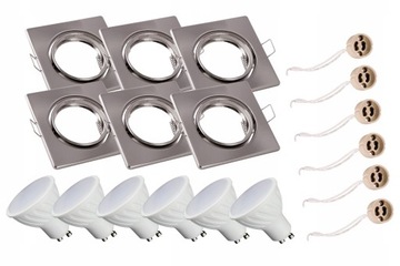 6x Zestaw oprawa kwadrat satyna GU10 LED 6W ciepła