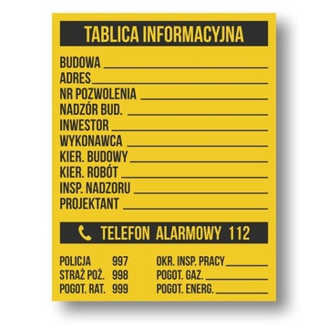 Budowlana Tablica Informacyjna na budowę BHP DUŻA | 70x90cm | PCV 1mm