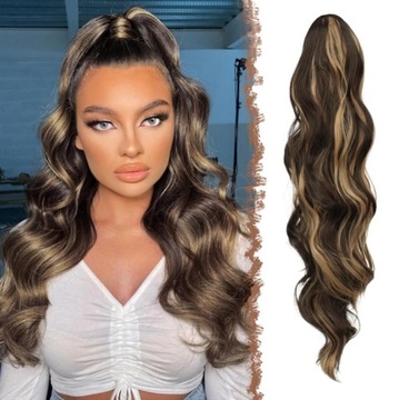 DOCZEPIANY KUCYK DOPINKA KITKA WŁOSY KRĘCONE FESHFEN BRĄZ BLOND 60cm