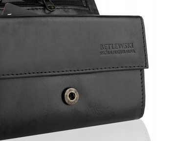 Betlewski portfel damski skórzany mały skóra naturalna zapinany RFID