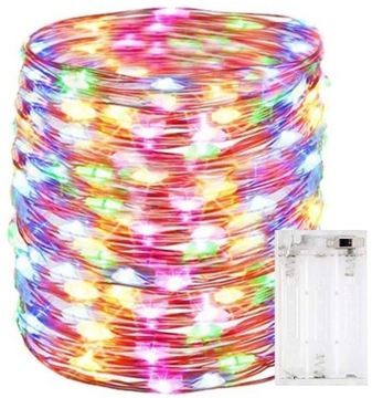 DRUCIKI LAMPKI CHOINKOWE 100 LED MIKRO RYŻ 10M NA DRUCIKU NA BATERIE MULTI