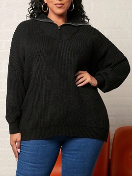 SHEIN CURVE Plus czarny luźny sweter z zamkiem 54