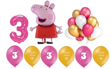 Dekoracja 3 Urodziny Trzecie Zestaw Peppa Balony