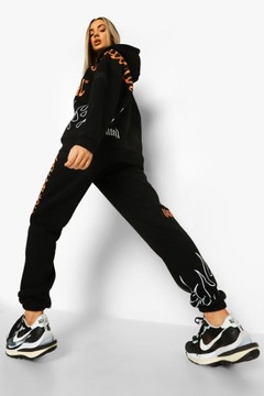 Boohoo czarne dresowe spodnie joggery graffiti L