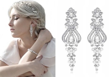 KOLCZYKI Z PERŁAMI PEREŁKAMI SREBRNE AŻUROWE ŚLUBNE ELEGANCKIE CYRKONIE