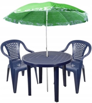 ZESTAW 2+1 PLASTIKOWY KRZESŁA STÓŁ PARASOL GRANAT
