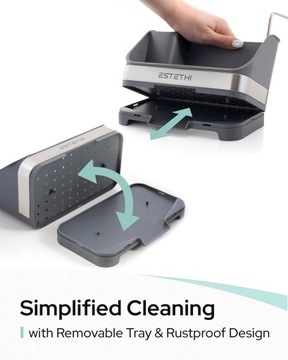 Органайзер для кухонной мойки с держателем для губки, дозатором и контейнером.