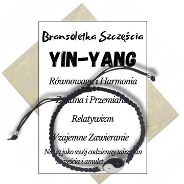 Bransoletka, czarny sznurek , Yin-Yang , Jin i Jang, Harmonia i Równowaga