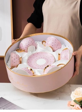 Розовая керамическая кофейная чайная чашка с блюдцем, костяная фарфоровая кофейная кружка, британская