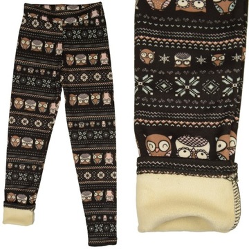 CIEPŁE legginsy 6943 GETRY OCIEPLONE GRUBYM POLAREM sowa 158/164
