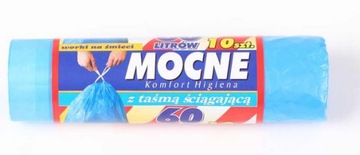 WORKI NA ŚMIECI 60L 10SZT HDPE TAŚMA NIEBIESKIE
