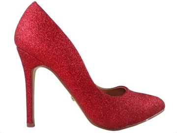 Czerwone szpilki brokatowe buty damskie 39