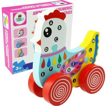 Drewniana układanka puzzle 3D kurka do ciągnięcia