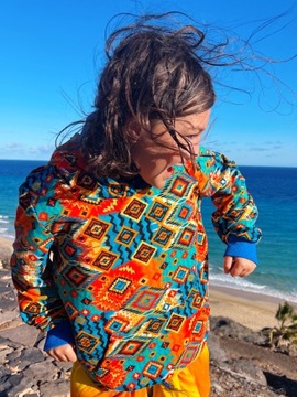 Bluza z kapturem kangurka oryginalna S/M FloModo kolorowa wzory - Podróż