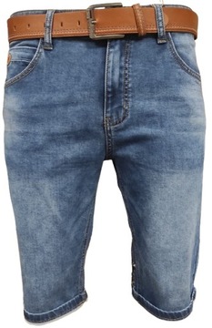 Spodenki Męskie Jeansowe Pasek Krótkie Spodnie Jeans W38