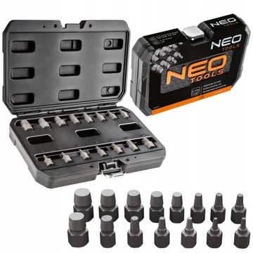 НАБОР ЭКСТРАКТОРОВ NEO ДЛЯ СЛОМАННЫХ ВИНТОВ, 15 ПРЕДМЕТОВ, КОРОБКА 09-607