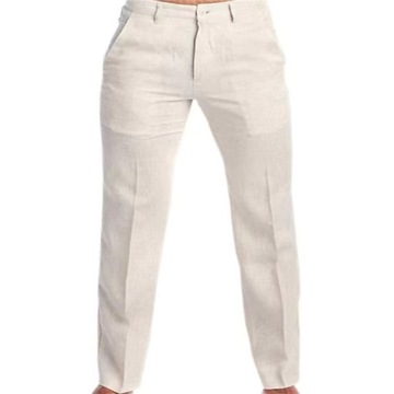 Letnie Slim casual Męskie lniane spodnie z kieszeniami oddychająca luźny