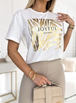 ЖЕНСКАЯ УДОБНАЯ БЛУЗКА, ЗОЛОТО, МЕТАЛЛИЧЕСКИЙ ПРИНТ Зебра L