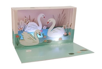 KARTKA 3D +światełko LED Łabędzie na urodziny