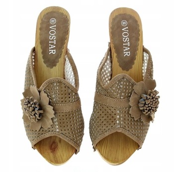 БЕЖЕВЫЕ АЖУРНЫЕ ТАПОЧКИ FANCY WEDGE 4985 40