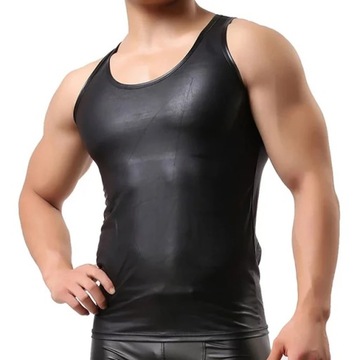 Men Soft Faux Leather Tank Tops Sleeveless Undersh