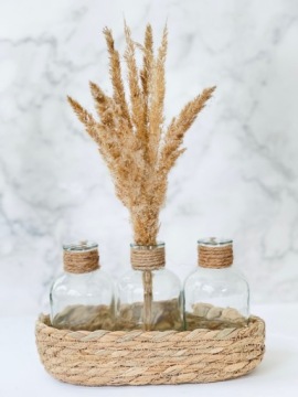 НАБОР 3 ВАЗЫ СТЕКЛЯННЫХ БУТЫЛОК + КОРЗИНА БОХО