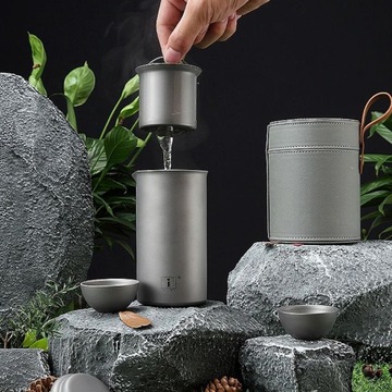 Чайный набор Ti-Yi Outdoor из чистого титана, 350 мл, четыре чашки в кувшине