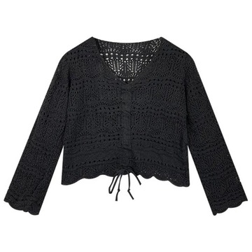 Women Loose Sweaters Sexy V Neck Hollow Out Lace U