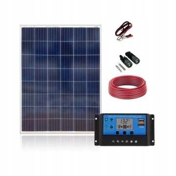 ZESTAW KOMPLET SOLARNY DWA PANELE SŁONECZNE USB LCD NA DZIAŁKĘ KEMPING