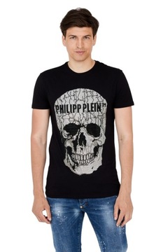 PHILIPP PLEIN T-shirt czarny z popękaną czaszką M