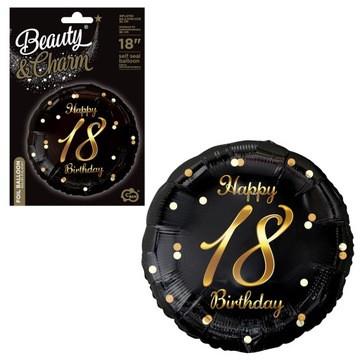 Фольгированный шар B&C Happy 18 Birthday, черный, золотой с принтом 18